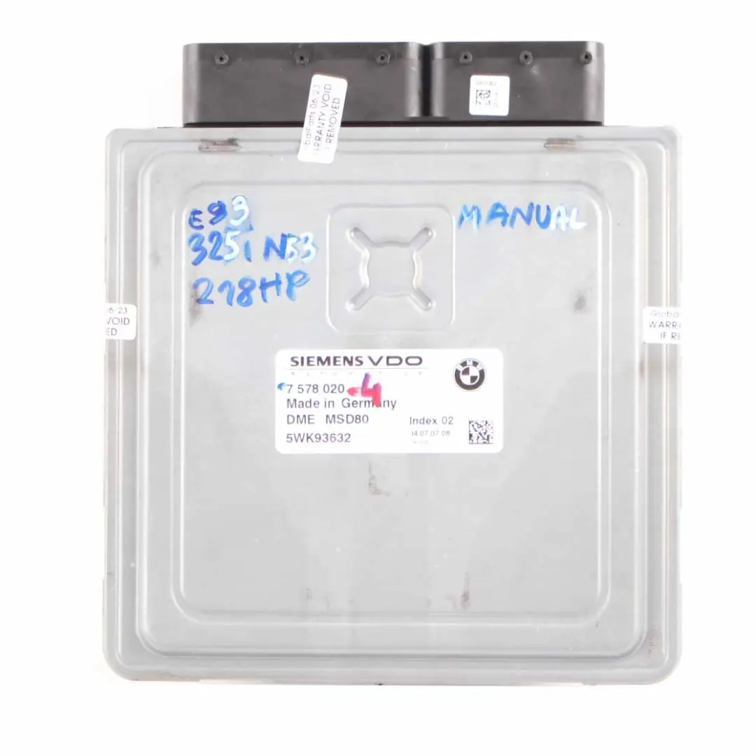 BMW E60 E90 LCI 325i 525i N53 218HP ECU Kit DME + CAS3 + 2 Keys Manual - SKU 7578020-4 - Part number 7578020