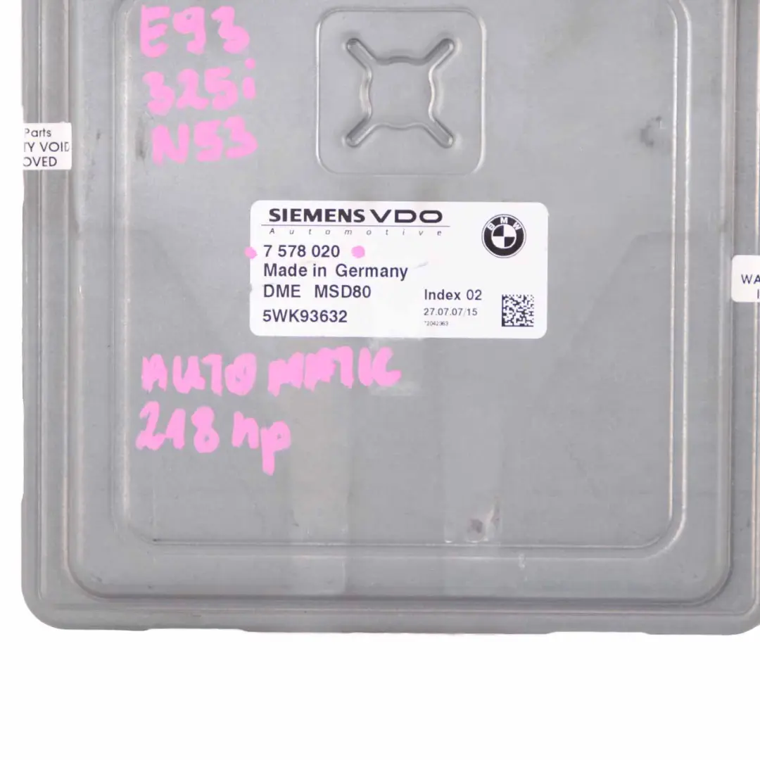 BMW E60 E90 LCI 325i 525i N53 218HP ECU Engine Control DME Automatic - SKU 7578020 - Part number 7578020