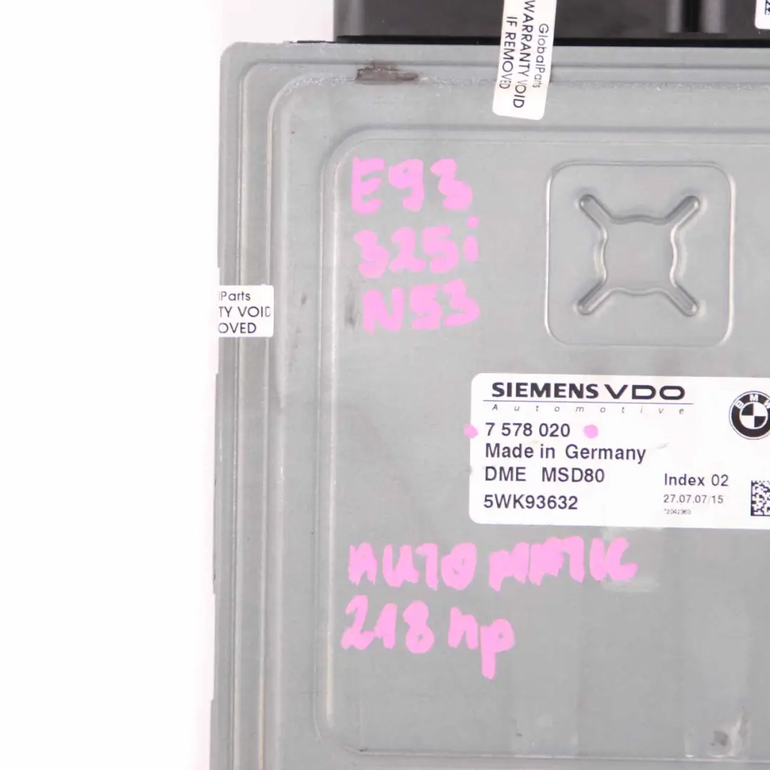 BMW E60 E90 LCI 325i 525i N53 218HP ECU Engine Control DME Automatic - SKU 7578020 - Part number 7578020