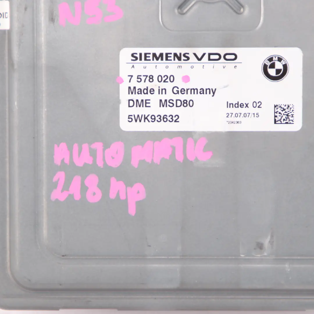 N53 218HP ECU Engine Control DME Automatic to BMW E60 E90 LCI 325i 525i with Part number 7578020 BMW E60 E90 LCI 325i 525i N53 218HP ECU Engine Control DME Automatic - SKU 7578020 - Part number 7578020