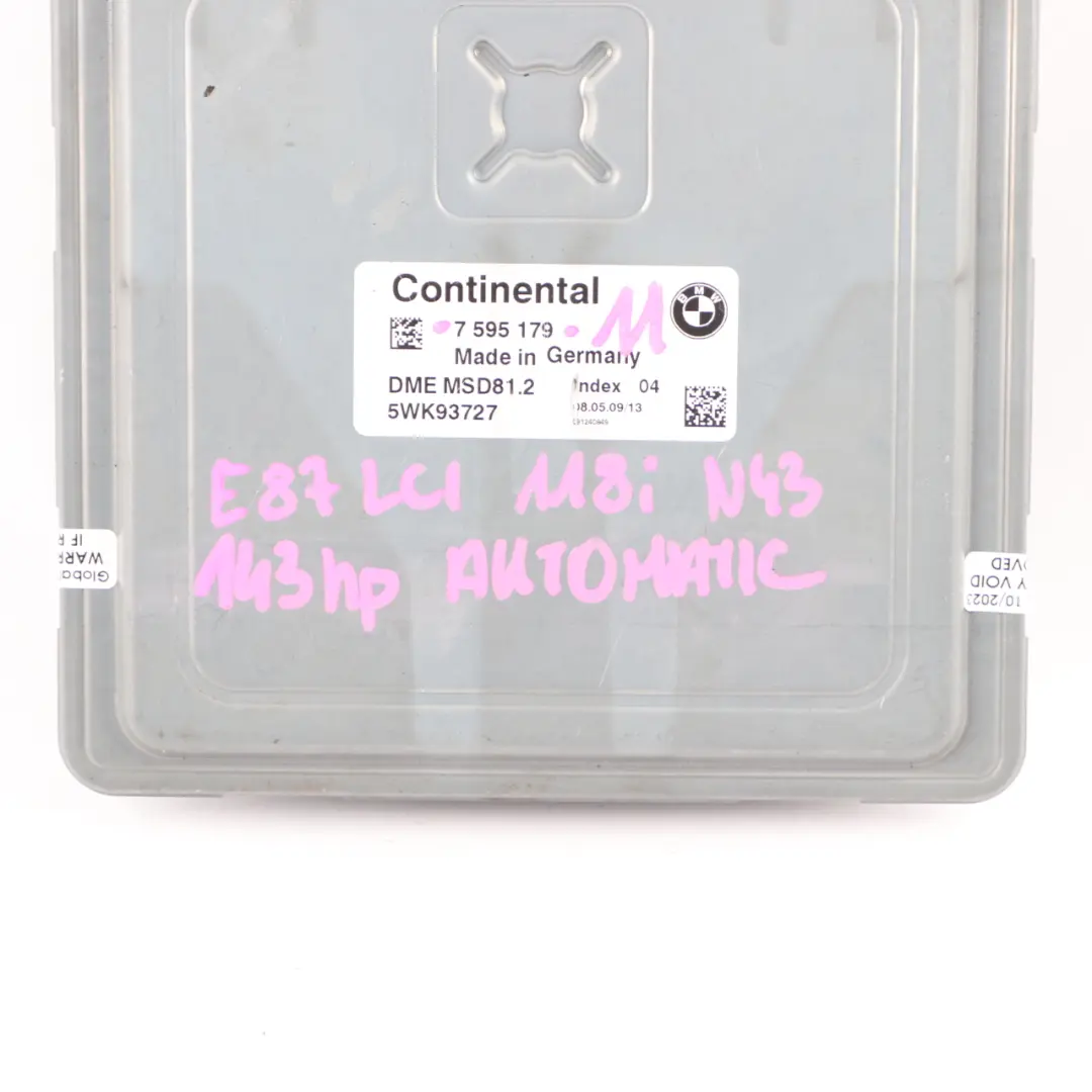 BMW E87 E90 118i 318i N43 143HP Engine Control Unit ECU DME Automatic - SKU 7579142-11 - Part number 7579142