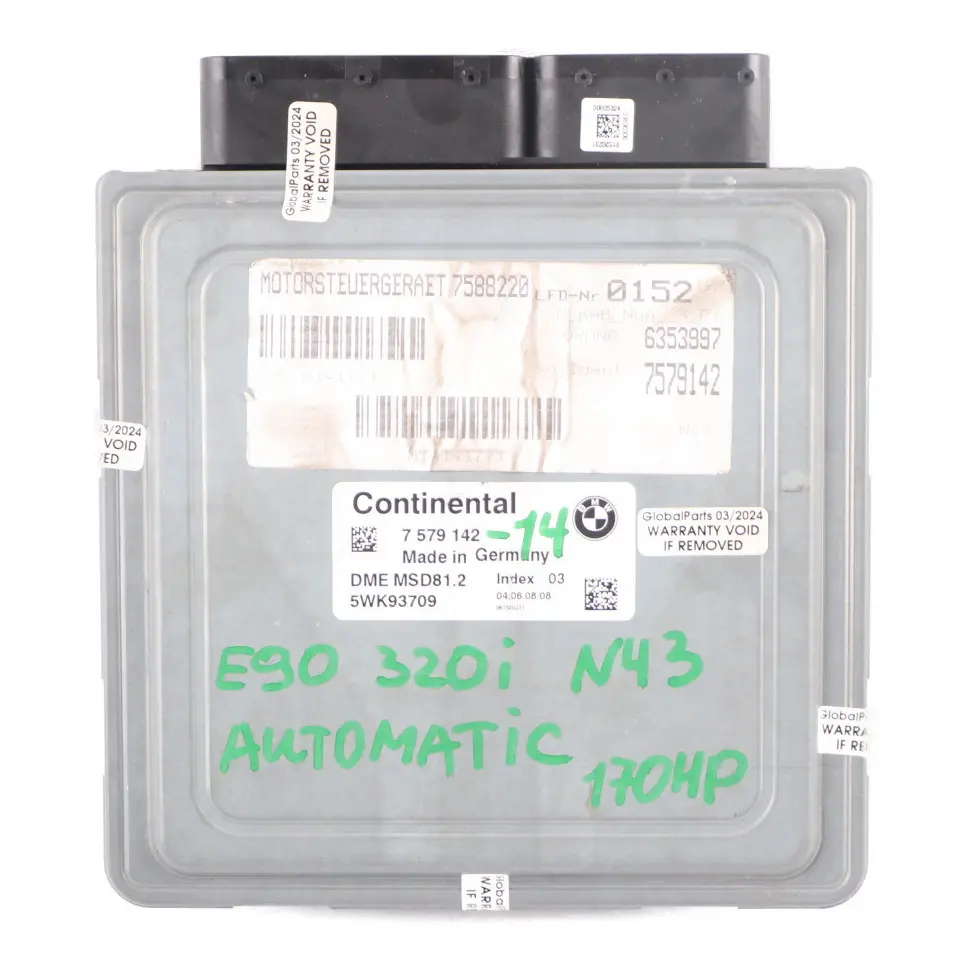 N43 DME CAS3 170 HP Clé Automatique pour BMW E87 LCI E90 120i 320i à propos du numéro de pièce 7579142 BMW E87 LCI E90 120i 320i N43 DME CAS3 170 HP Clé Automatique - SKU 7579142-14 - Numéro de pièce 7579142