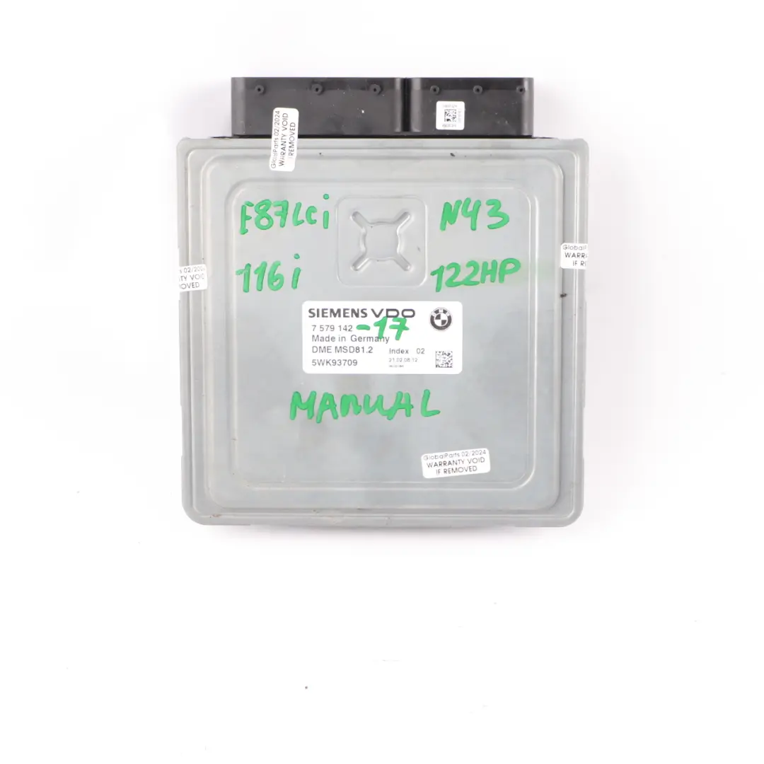 N43 122HP Motor Steuergerät ECU DME Manual für BMW E87 LCI 116i E90 316i mit Teilenummer 7579142 BMW E87 LCI 116i E90 316i N43 122HP Motor Steuergerät ECU DME Manual - SKU 7579142-17 - Teilenummer 7579142