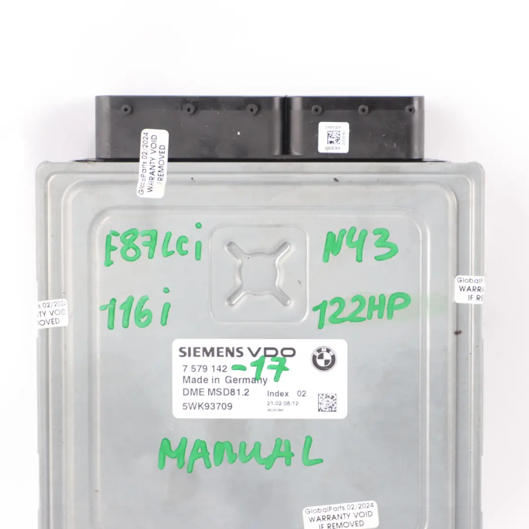 N43 122HP Engine Control Unit ECU DME Manual BMW E87 LCI 116i E90 316i - SKU 7579142-17 - Part number 7579142