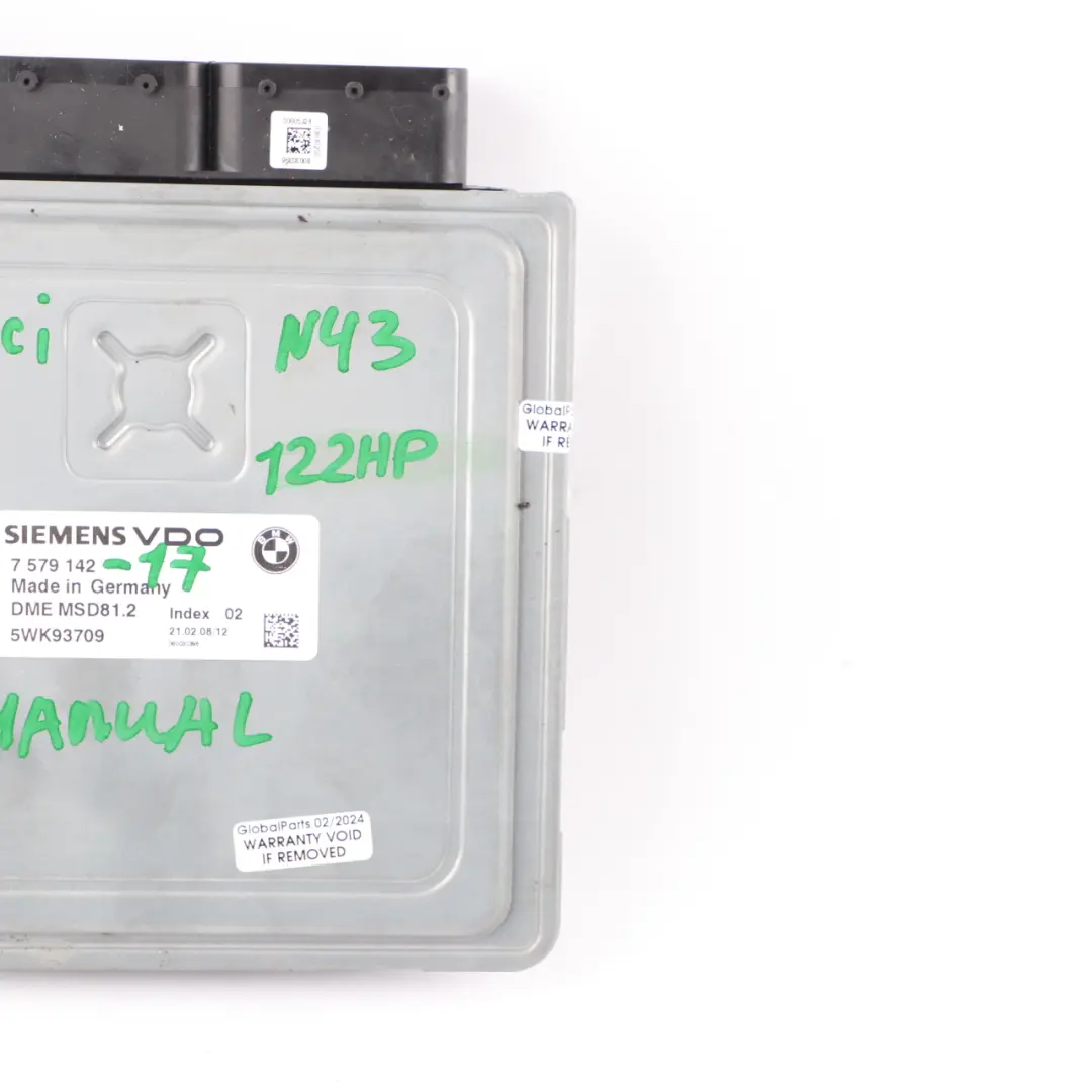 N43 122HP Engine Control Unit ECU DME Manual BMW E87 LCI 116i E90 316i - SKU 7579142-17 - Part number 7579142