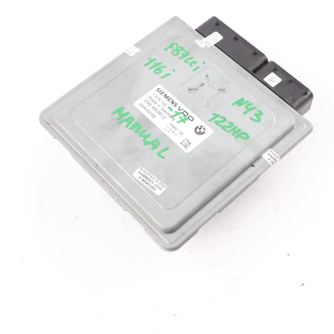 N43 122HP Engine Control Unit ECU DME Manual BMW E87 LCI 116i E90 316i - SKU 7579142-17 - Part number 7579142