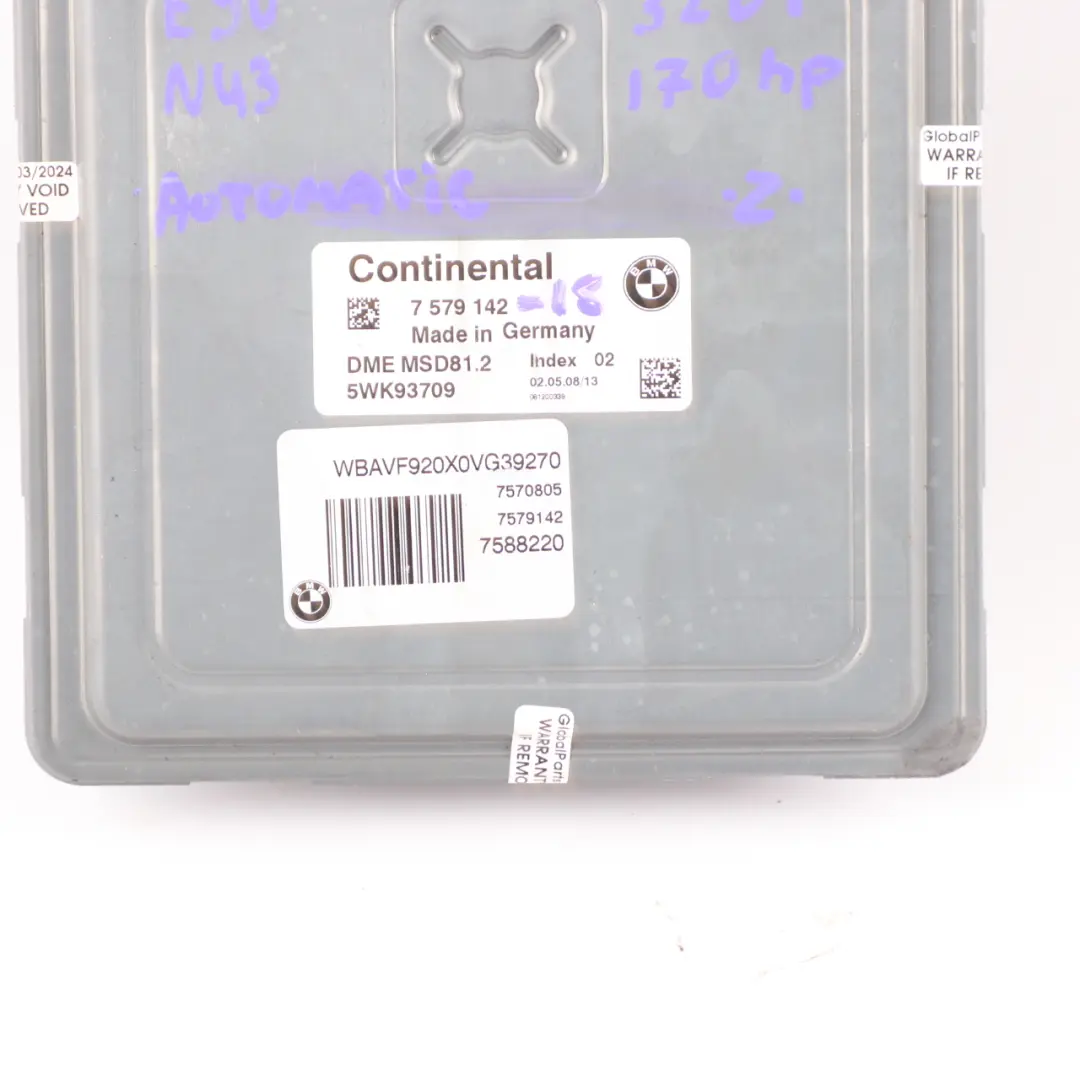 N43 170KM Komputer Sterownik Silnika Benzyna do BMW E90 320i o numerze 7579142 BMW E90 320i N43 170KM Komputer Sterownik Silnika Benzyna - SKU 7579142-18 - Numer Części 7579142