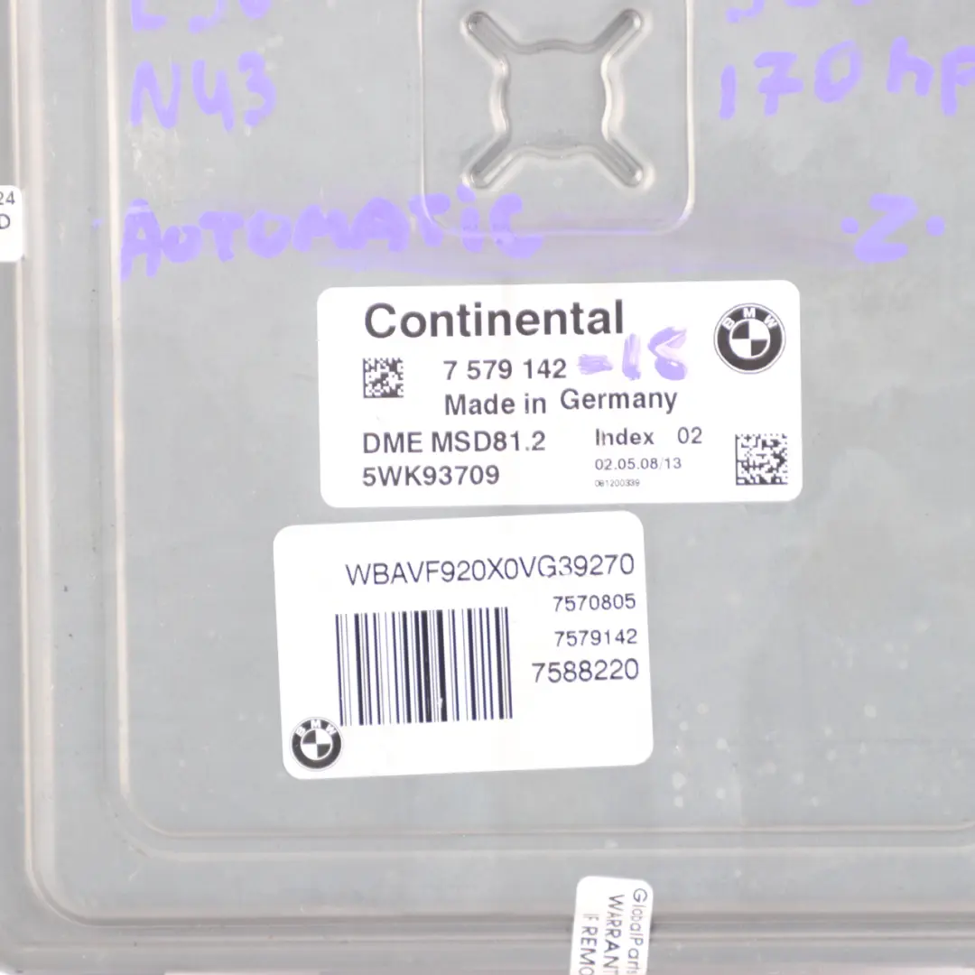 N43 170HP Engine ECU DME Automatic to BMW E81 E87 LCI E90 120i 320i Petrol with Part number 7579142 BMW E81 E87 LCI E90 120i 320i Petrol N43 170HP Engine ECU DME Automatic - SKU 7579142-18 - Part number 7579142