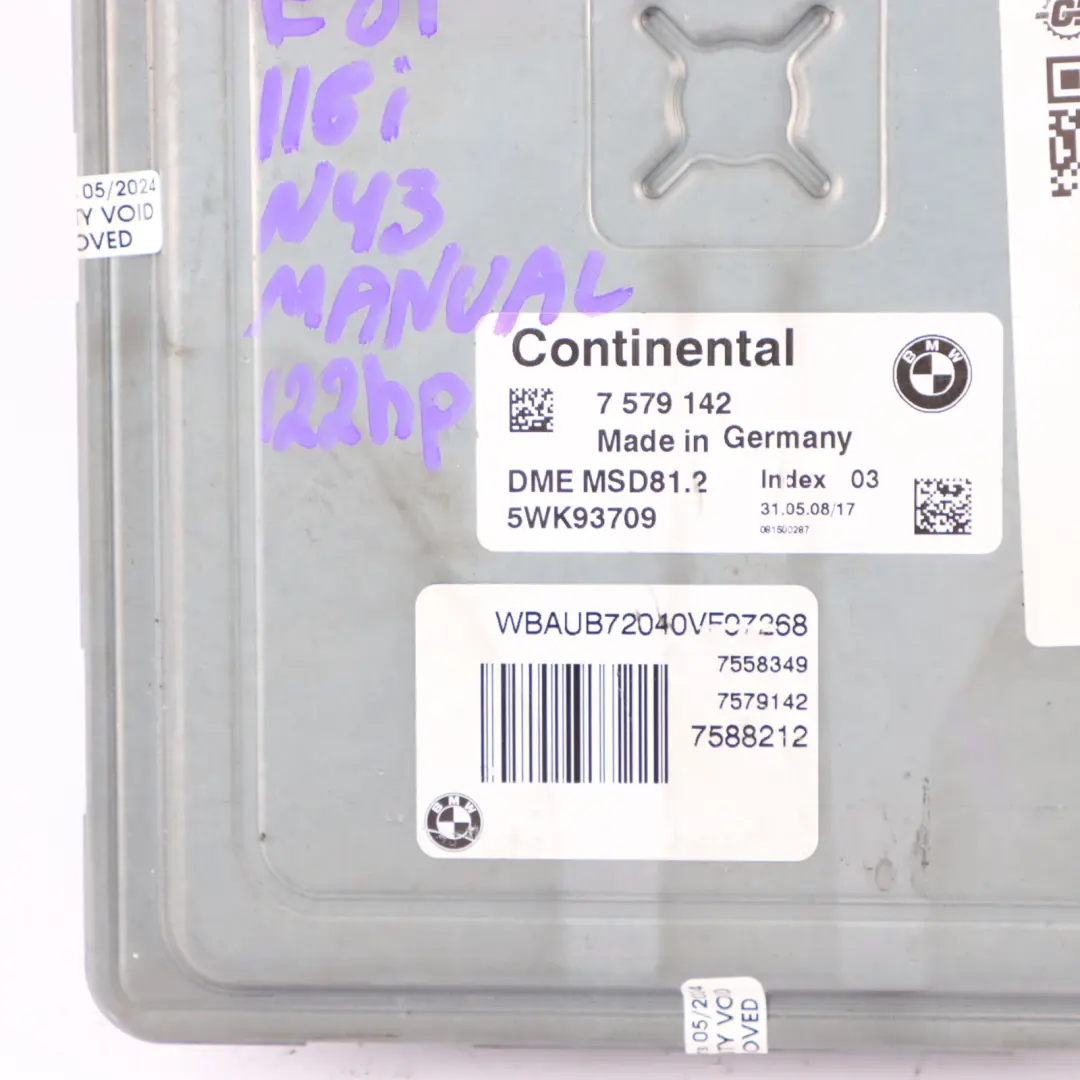BMW E87 LCI E90 116i 316i 1.6 Benzina N43 Kit Centralina DME CAS3 Chiave - SKU 7579142-5 - Numero di parte 7579142