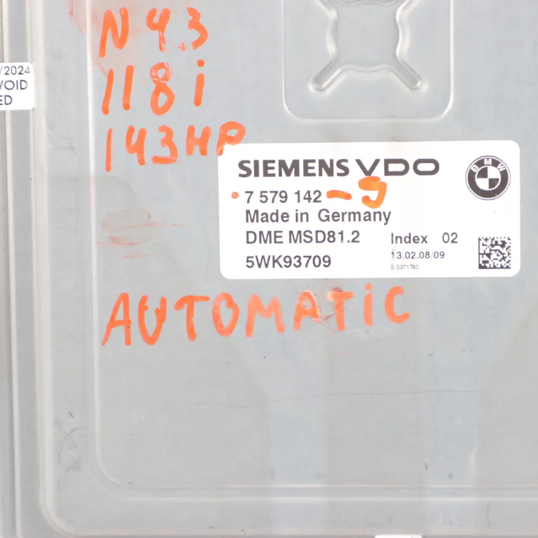 N43 143HP ECU Kit DME CAS3 Key Automatic to BMW E87 LCI E90 118i 318i with Part number 7579142 BMW E87 LCI E90 118i 318i N43 143HP ECU Kit DME CAS3 Key Automatic - SKU 7579142-9 - Part number 7579142