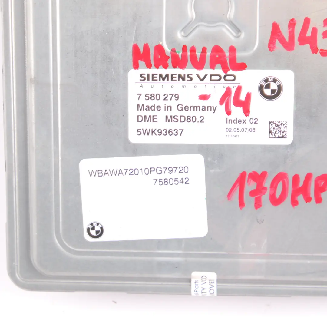 N43 Sterownik Silnika DME do BMW E87 LCI 120i o numerze 7580279 BMW E87 LCI 120i N43 Sterownik Silnika DME - SKU 7580279-14 - Numer Części 7580279