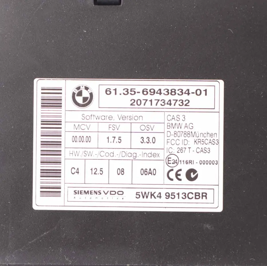 BMW E87 LCI E90 E92 120i 320i N43 170HP ECU Kit DME CAS3 + Key Manual - SKU 7580279-2 - Part number 7580279