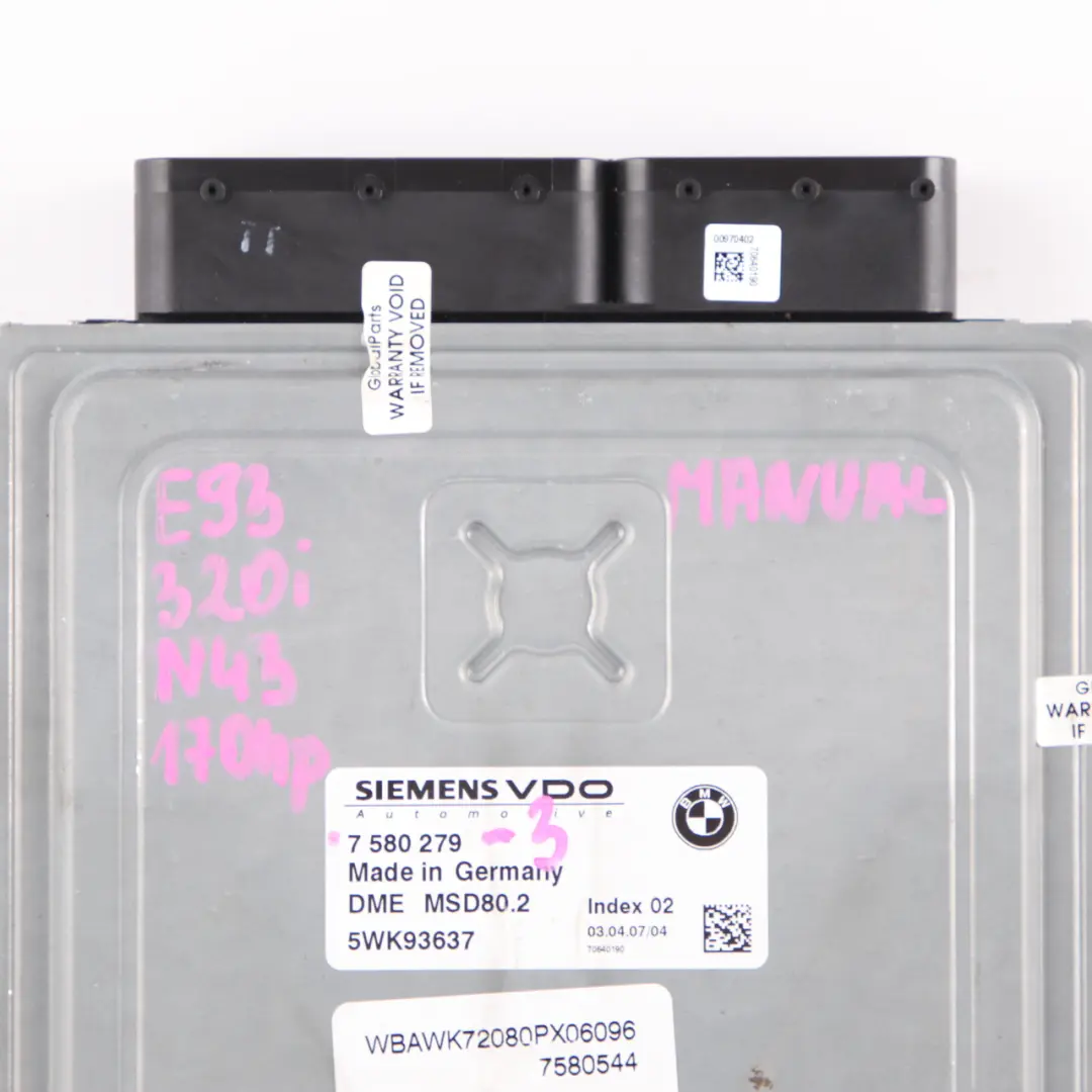BMW E87 LCI E90 120i 320i N43 170HP ECU Engine Control Unit DME Manual Gearbox - SKU 7580279-3 - Part number 7580279