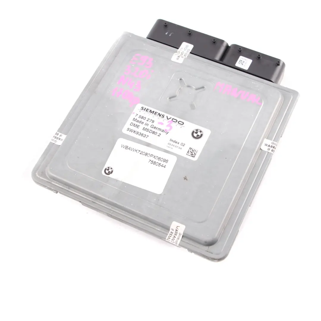 N43 170HP ECU Unité de contrôle du moteur DME Manuel pour BMW E87 LCI E90 120i 320i à propos du numéro de pièce 7580279 BMW E87 LCI E90 120i 320i N43 170HP ECU Unité de contrôle du moteur DME Manuel - SKU 7580279-3 - Numéro de pièce 7580279