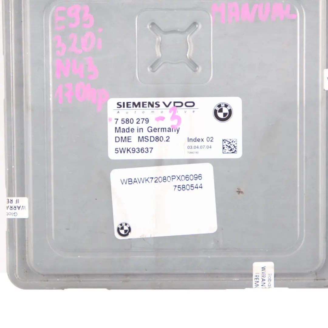 BMW E87 LCI E90 120i 320i N43 170HP ECU Motorsteuergerät DME Schaltgetriebe - SKU 7580279-3 - Teilenummer 7580279