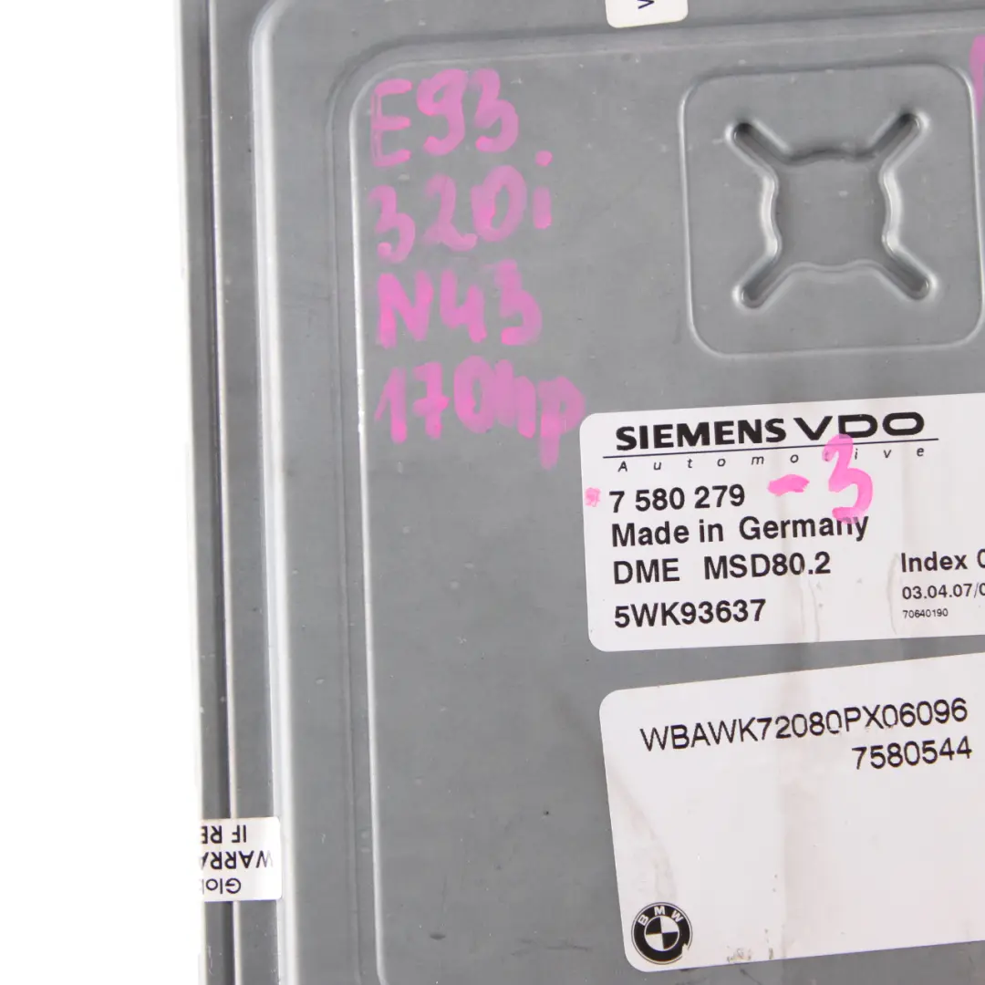 N43 170HP ECU controllo motore DME Cambio manuale per BMW E87 LCI E90 120i 320i con numero di parte 7580279 BMW E87 LCI E90 120i 320i N43 170HP ECU controllo motore DME Cambio manuale - SKU 7580279-3 - Numero di parte 7580279