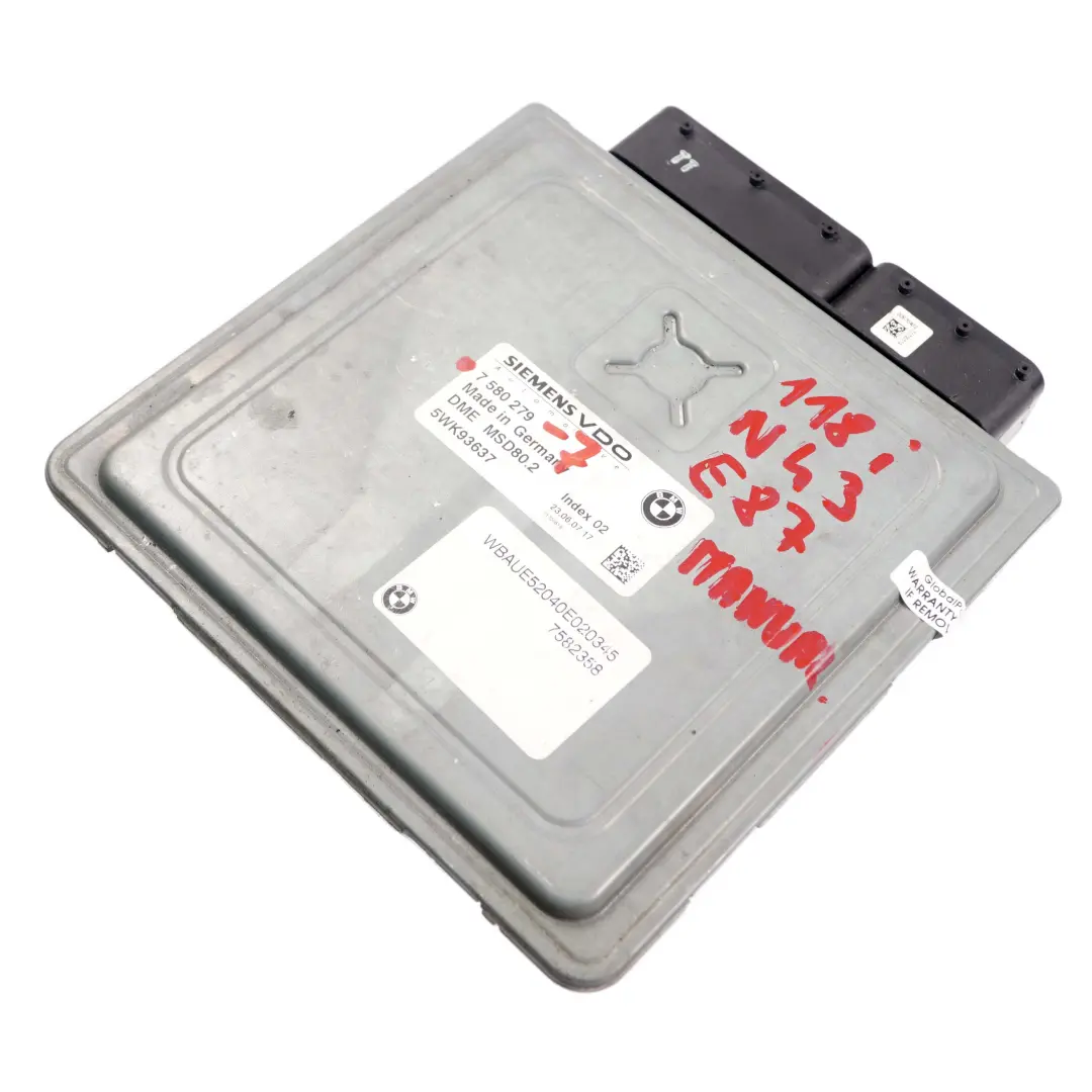 BMW E87 LCI E90 118i 318i N43 143HP ECU Engine Control Unit DME Manual - SKU 7580279-7 - Part number 7580279