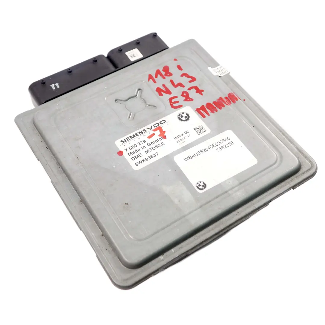 BMW E81 E87 LCI E90 118i 318i N43 ECU Steuergerät DME Schaltgetriebe - SKU 7580279-7 - Teilenummer 7580279
