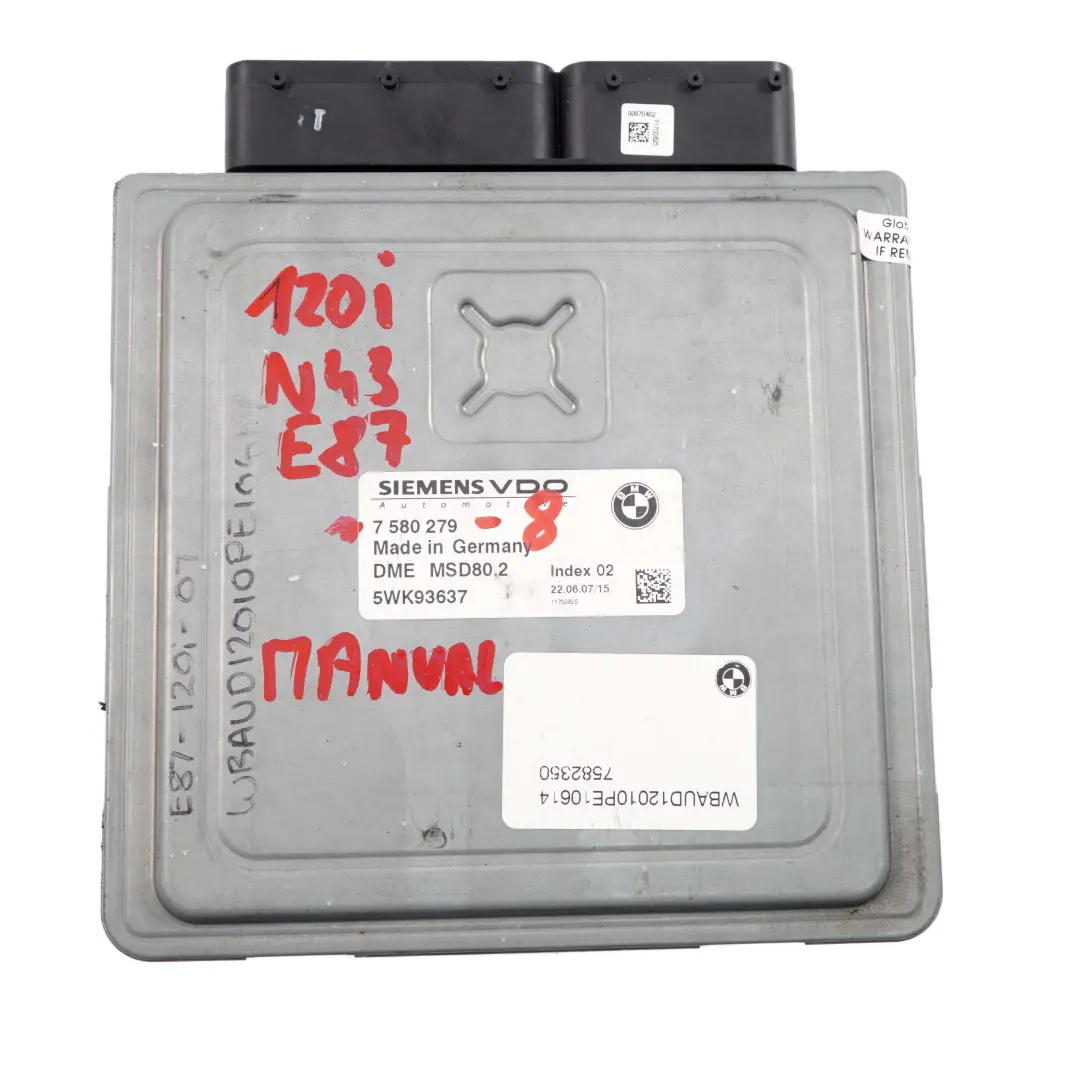 N43 ECU Centralina Dme Cambio per BMW E81 E87 LCI E90 120i 320i con numero di parte 7580279 BMW E81 E87 LCI E90 120i 320i N43 ECU Centralina Dme Cambio - SKU 7580279-8 - Numero di parte 7580279