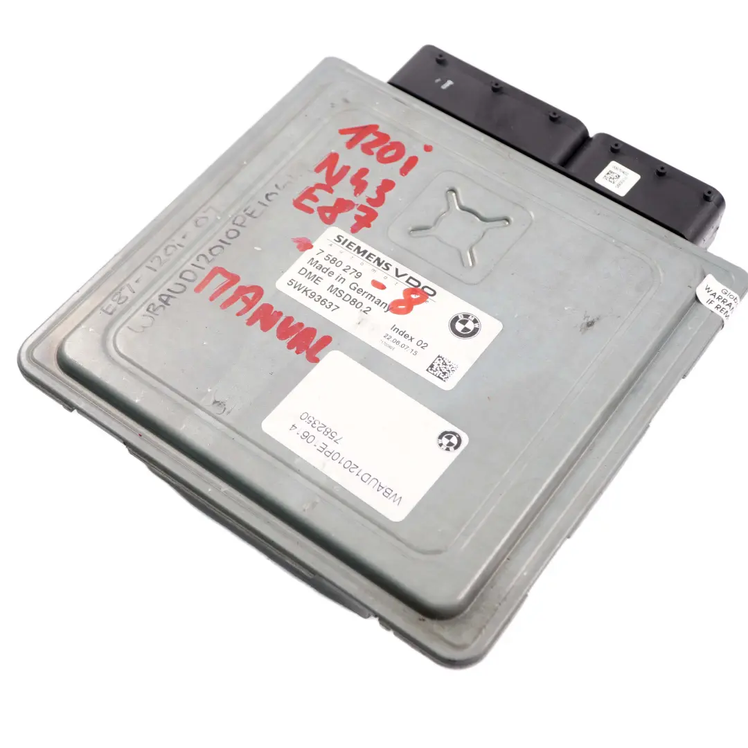 BMW E87 LCI E90 120i 320i N43 143HP ECU Engine Control Unit DME Manual - SKU 7580279-8 - Part number 7580279
