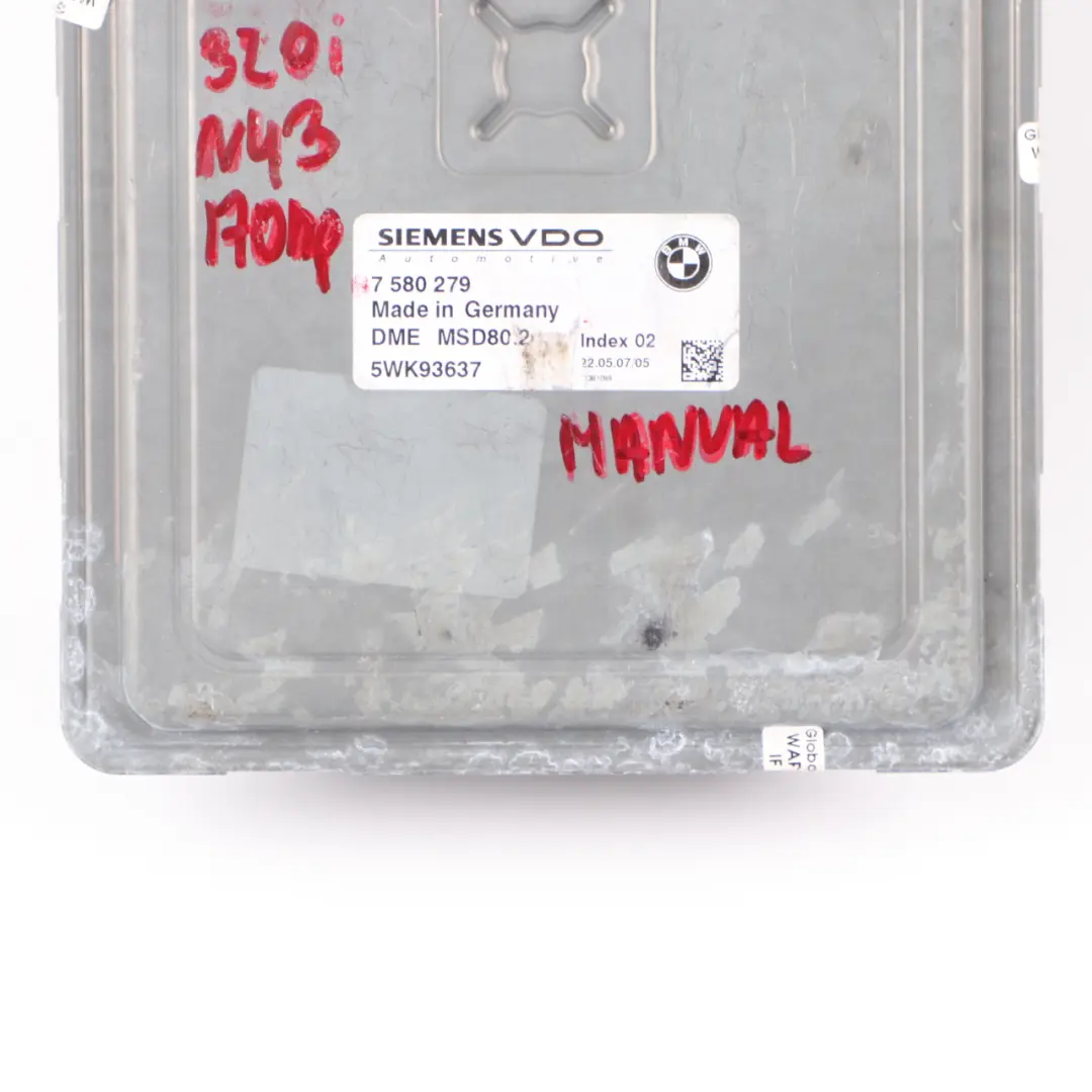 BMW E87 LCI E90 320i N43 170HP ECU Unidad Control del Motor DME Manual - SKU 7580279 - Número de pieza 7580279
