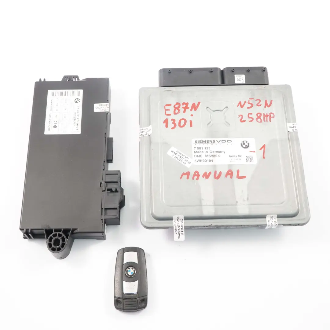 N52N 258HP Engine ECU Kit DME + CAS3 + Key Manual BMW E81 E87 LCI 130i - SKU 7581123-1 - Part number 7581123