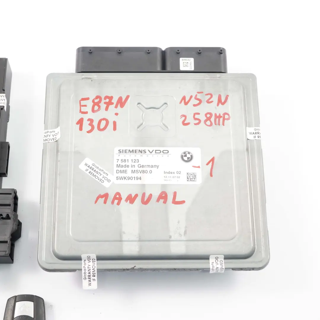 N52N 258HP Engine ECU Kit DME + CAS3 + Key Manual BMW E81 E87 LCI 130i - SKU 7581123-1 - Part number 7581123