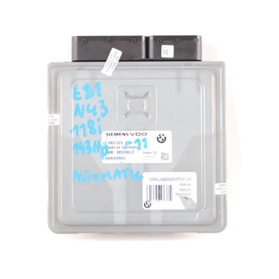 N43 143CV Kit Contrôle ECU DME Automatique pour BMW E87 LCI E90 118i 318i à propos du numéro de pièce 7583225 BMW E87 LCI E90 118i 318i N43 143CV Kit Contrôle ECU DME Automatique - SKU 7583225-11 - Numéro de pièce 7583225