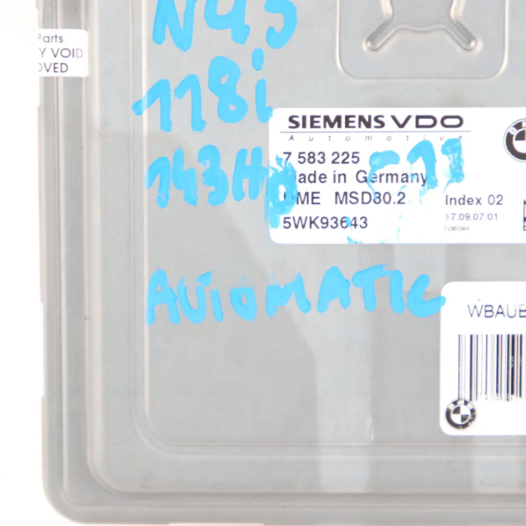 BMW E87 LCI E90 118i 318i N43 143CV Kit Contrôle ECU DME Automatique - SKU 7583225-11 - Numéro de pièce 7583225