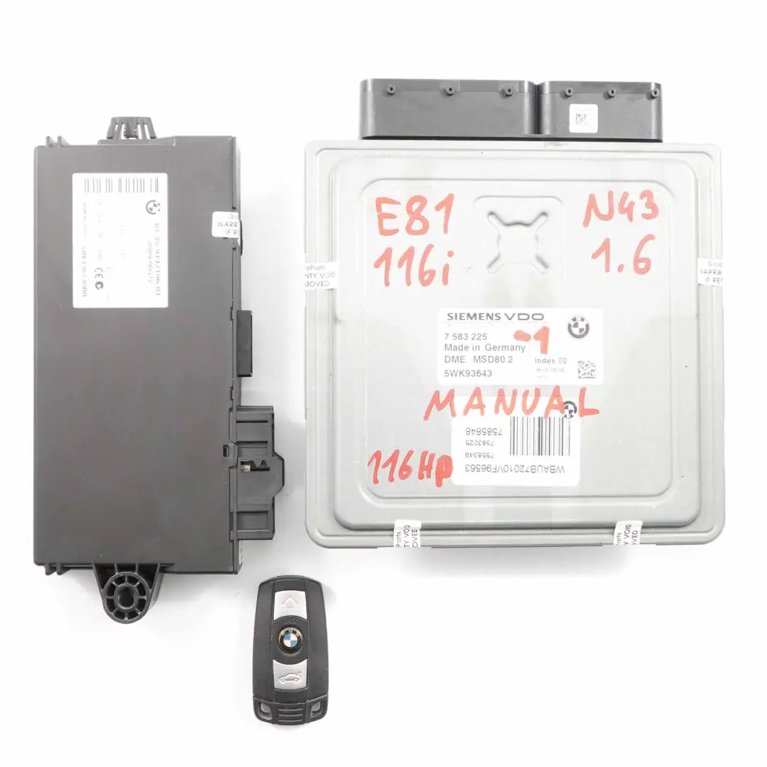 N43 ECU Kit DME CAS3 Llave Manual para BMW E81 E87 LCI E90 116i 316i 1.6 con número de pieza 7583225 BMW E81 E87 LCI E90 116i 316i 1.6 N43 ECU Kit DME CAS3 Llave Manual - SKU 7583225-1 - Número de pieza 7583225