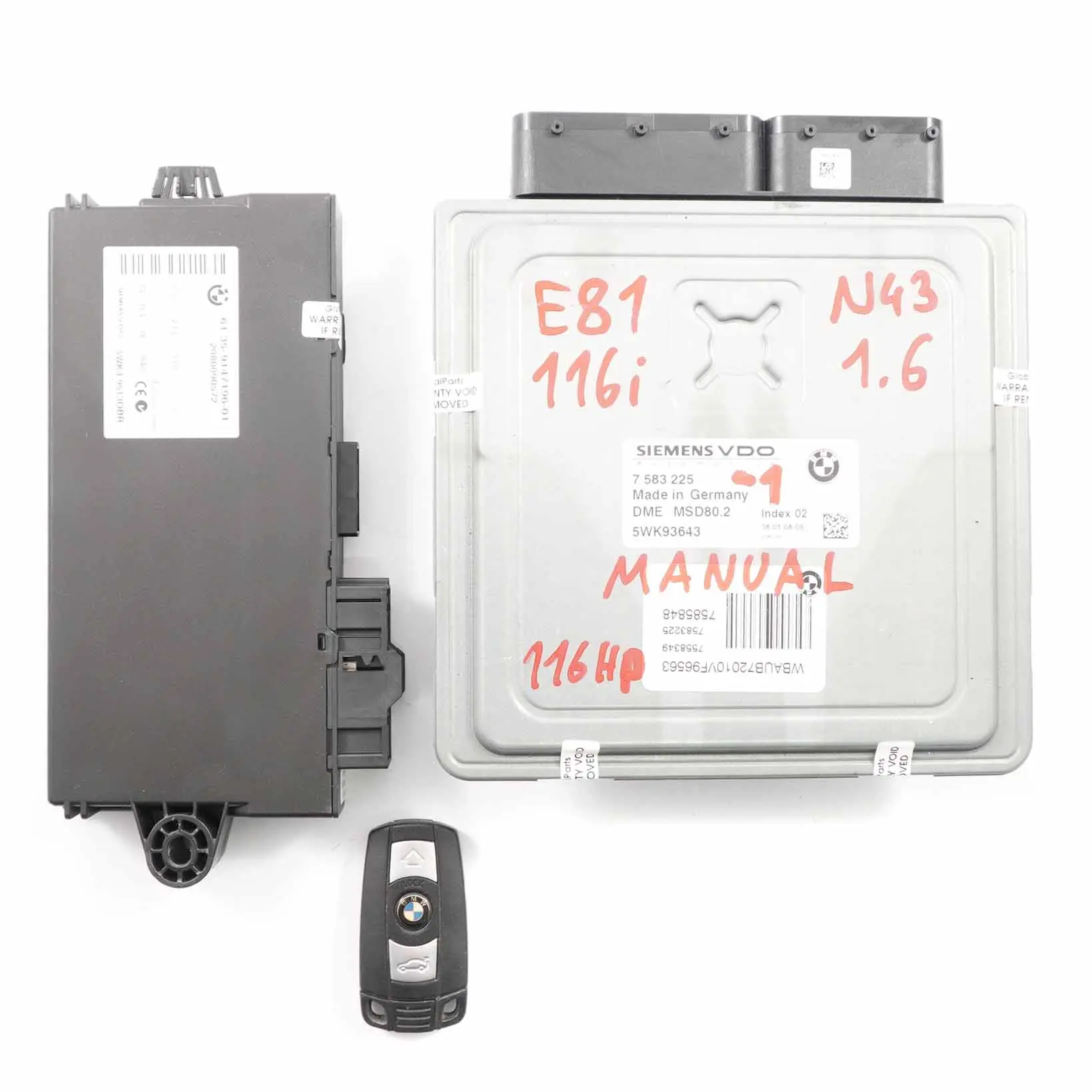 BMW E81 E87 LCI E90 116i 316i 1.6 N43 ECU Kit DME 7583225 CAS3 Llave Manual