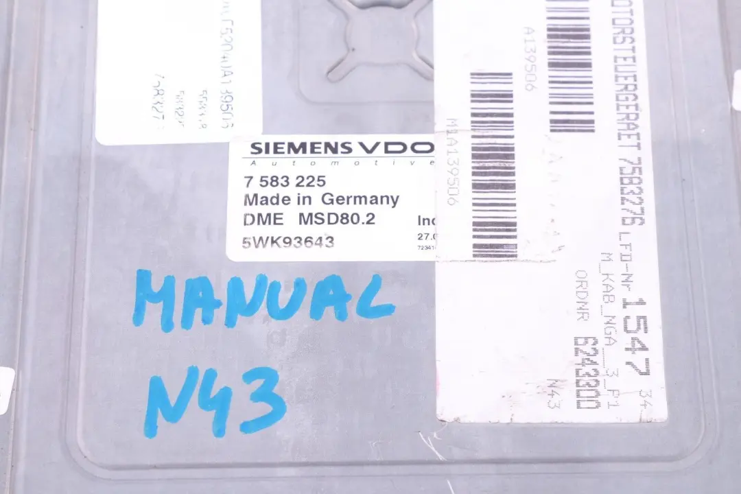 Module Moteur DME BMW E87 LCI E90 N43 116i 118i 320i pour à propos du numéro de pièce 7583225 Module Moteur DME BMW E87 LCI E90 N43 116i 118i 320i - SKU 7583225-9 - Numéro de pièce 7583225