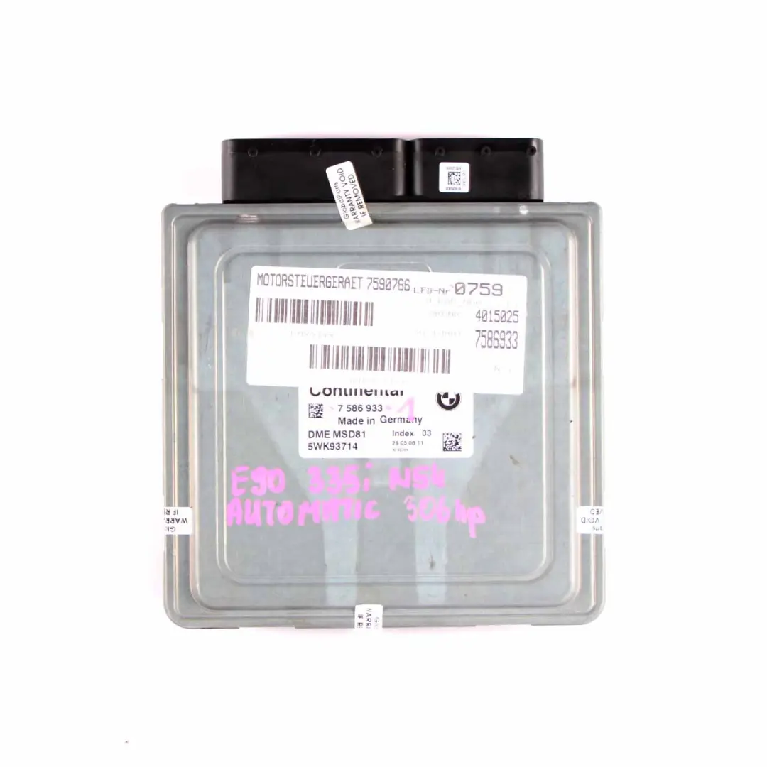 N54 ECU Kit Control Unit DME CAS3 Key Automatic to BMW E90 E92 335i Petrol with Part number 7586933 BMW E90 E92 335i Petrol N54 ECU Kit Control Unit DME CAS3 Key Automatic - SKU 7586933-1 - Part number 7586933