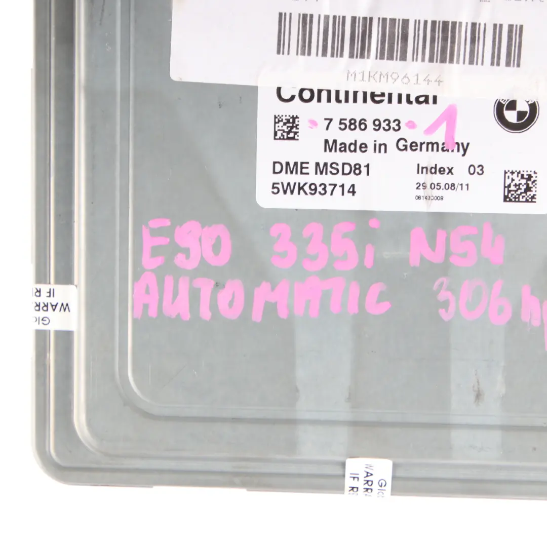 BMW E90 E92 335i Petrol N54 ECU Kit Control Unit DME CAS3 Key Automatic - SKU 7586933-1 - Part number 7586933