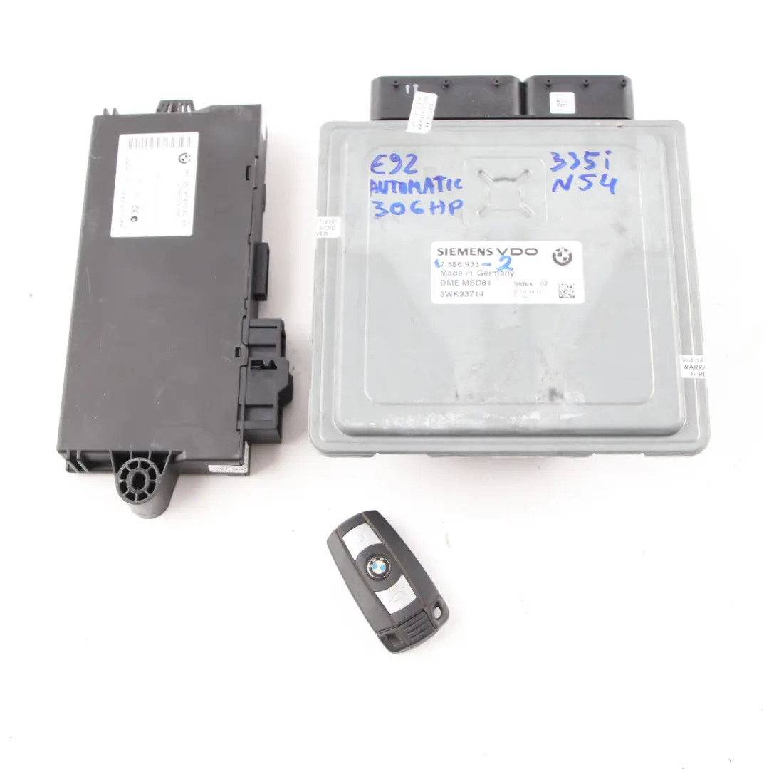 N54 ECU Kit Control Unit DME CAS3 Key Automatic to BMW E90 E92 335i Petrol with Part number 7586933 BMW E90 E92 335i Petrol N54 ECU Kit Control Unit DME CAS3 Key Automatic - SKU 7586933-2 - Part number 7586933