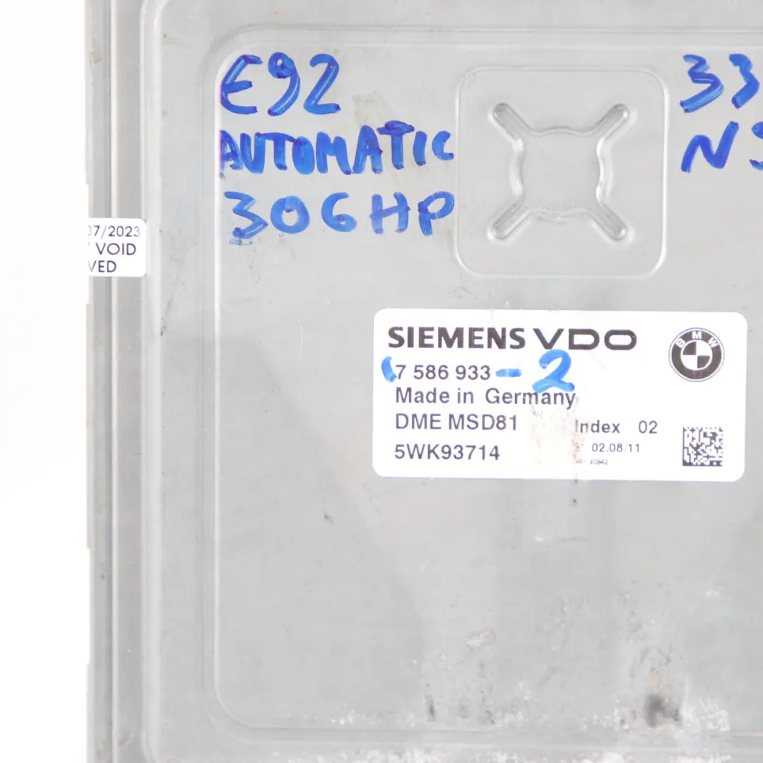 N54 ECU Kit Control Unit DME CAS3 Key Automatic to BMW E90 E92 335i Petrol with Part number 7586933 BMW E90 E92 335i Petrol N54 ECU Kit Control Unit DME CAS3 Key Automatic - SKU 7586933-2 - Part number 7586933