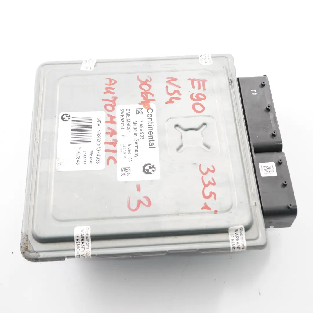 N54 306HP ECU Engine Unit Module DME Automatic BMW E90 E92 335i Petrol - SKU 7586933-3 - Part number 7586933