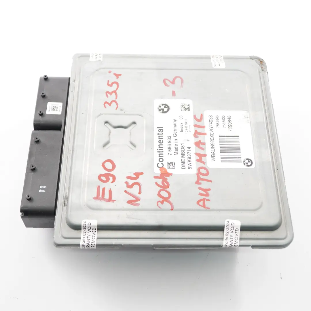 N54 306HP ECU Unidad motor Module DME Automático para BMW E90 E92 335i con número de pieza 7586933 BMW E90 E92 335i N54 306HP ECU Unidad motor Module DME Automático - SKU 7586933-3 - Número de pieza 7586933