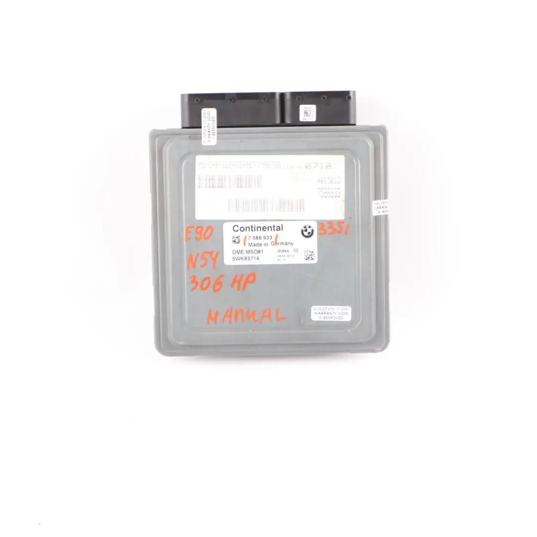 N54 ECU Engine Control Unit Module DME Manual to BMW E90 E92 335i Petrol with Part number 7586933 BMW E90 E92 335i Petrol N54 ECU Engine Control Unit Module DME Manual - SKU 7586933 - Part number 7586933