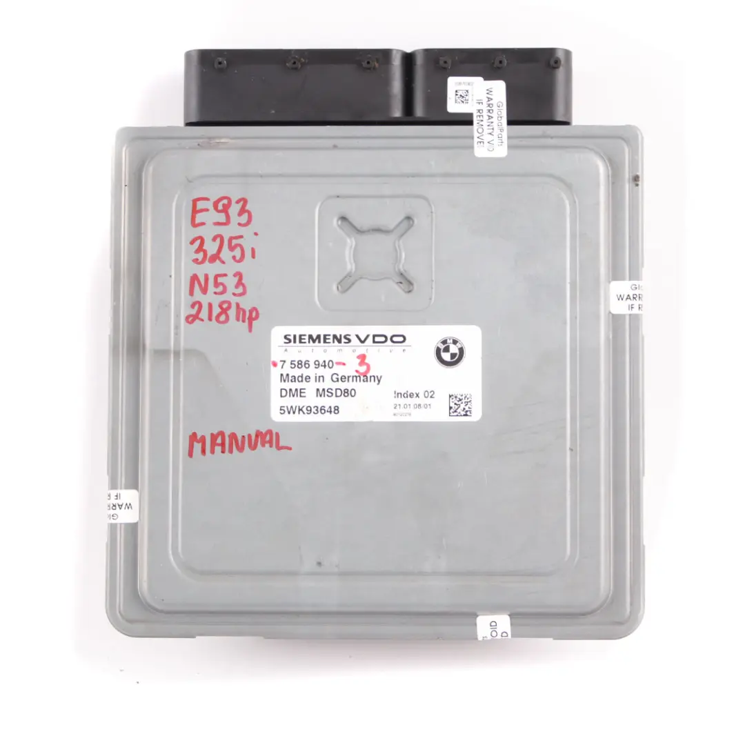 BMW E60 LCI 525i E90 E91 325i N53 218HP ECU Kit DME CAS3 + Keys Manual - SKU 7586940-3 - Part number 7586940