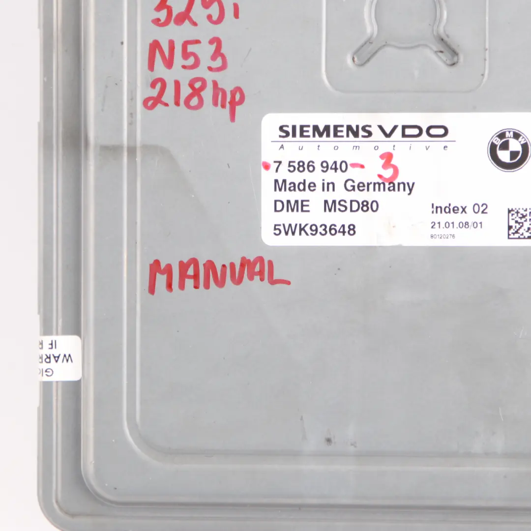BMW E60 LCI 525i E90 E91 325i N53 218HP ECU Kit DME CAS3 + Keys Manual - SKU 7586940-3 - Part number 7586940