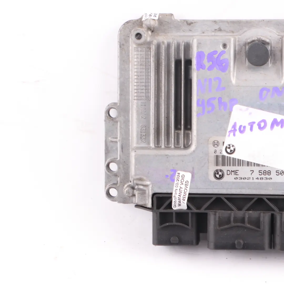 95HP Engine Control Unit ECU DME Automatic to Mini One R55 R56 Petrol N12 with Part number 7588502 Mini One R55 R56 Petrol N12 95HP Engine Control Unit ECU DME Automatic - SKU 7588502-6 - Part number 7588502