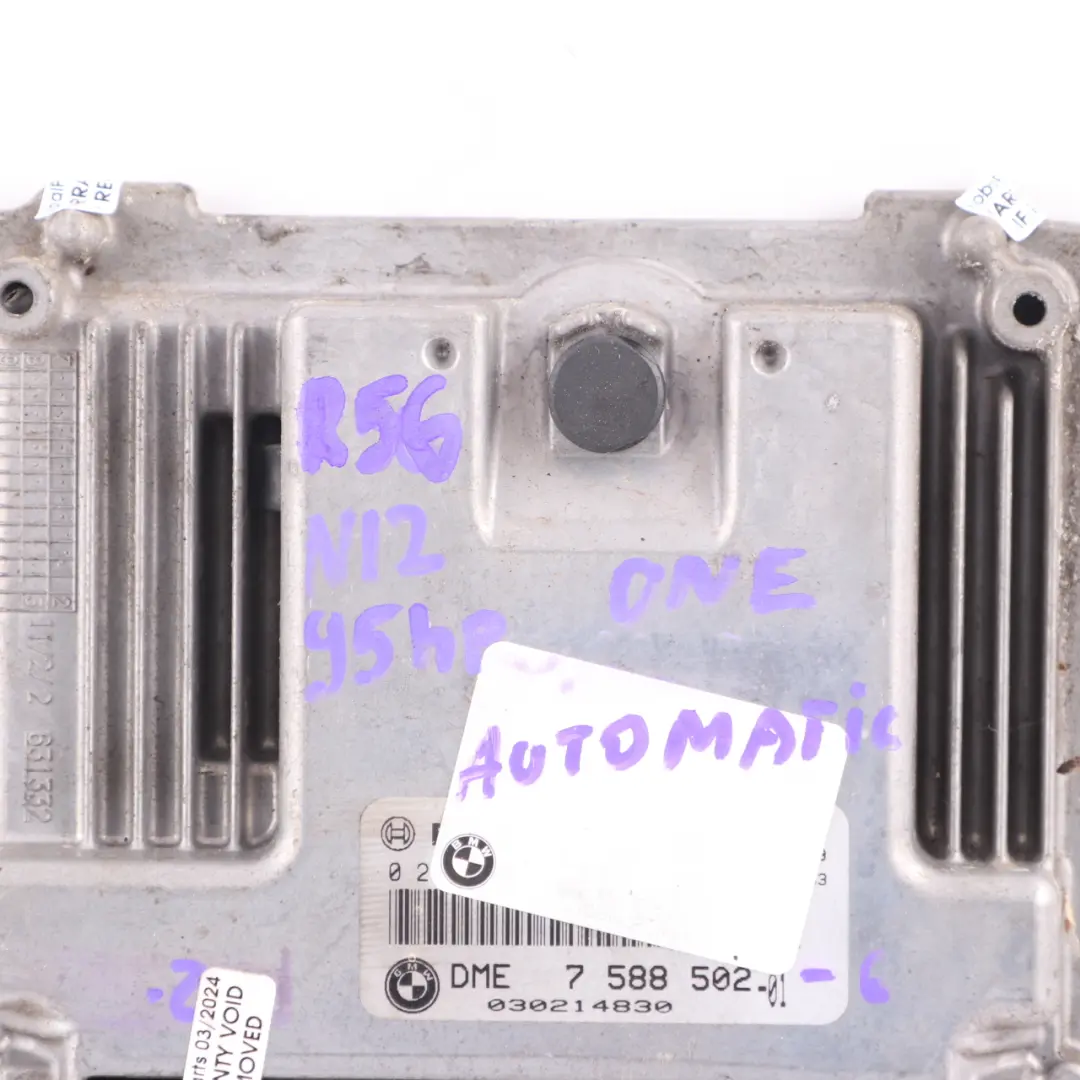 95HP Engine Control Unit ECU DME Automatic to Mini One R55 R56 Petrol N12 with Part number 7588502 Mini One R55 R56 Petrol N12 95HP Engine Control Unit ECU DME Automatic - SKU 7588502-6 - Part number 7588502