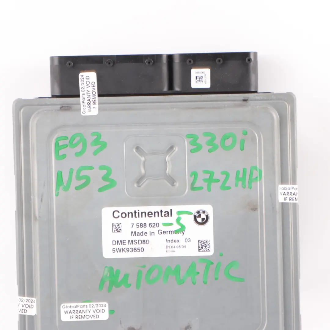 N53 272HP ECU Engine Control Module DME Automatic to BMW E60 E90 330i 530i with Part number 7588620 BMW E60 E90 330i 530i N53 272HP ECU Engine Control Module DME Automatic - SKU 7588620-5 - Part number 7588620