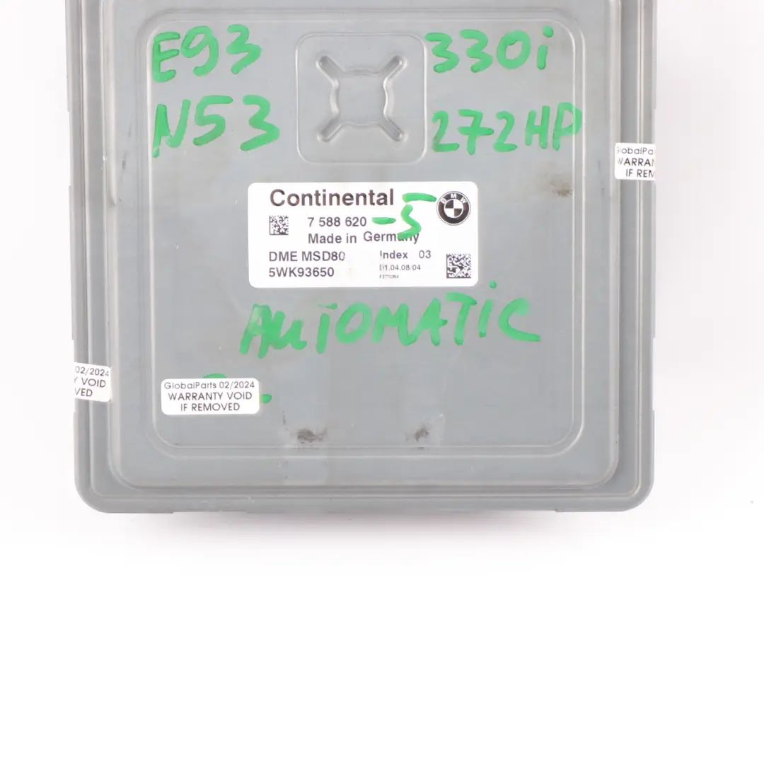 N53 272HP ECU Engine Control Module DME Automatic to BMW E60 E90 330i 530i with Part number 7588620 BMW E60 E90 330i 530i N53 272HP ECU Engine Control Module DME Automatic - SKU 7588620-5 - Part number 7588620