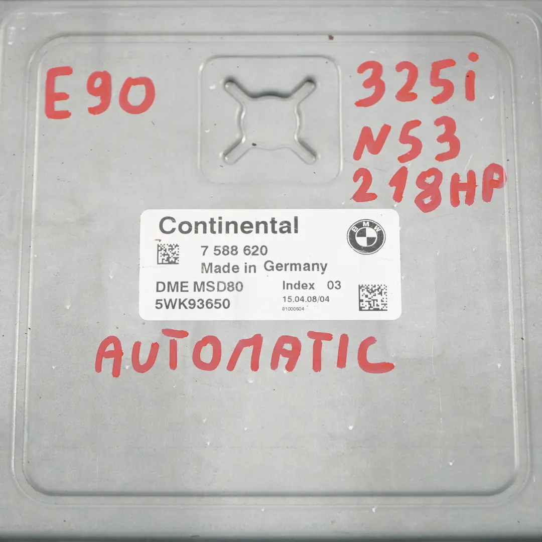 BMW E60 E90 325i 525i N53 218HP ECU Engine Control Module DME Automatic - SKU 7588620 - Part number 7588620