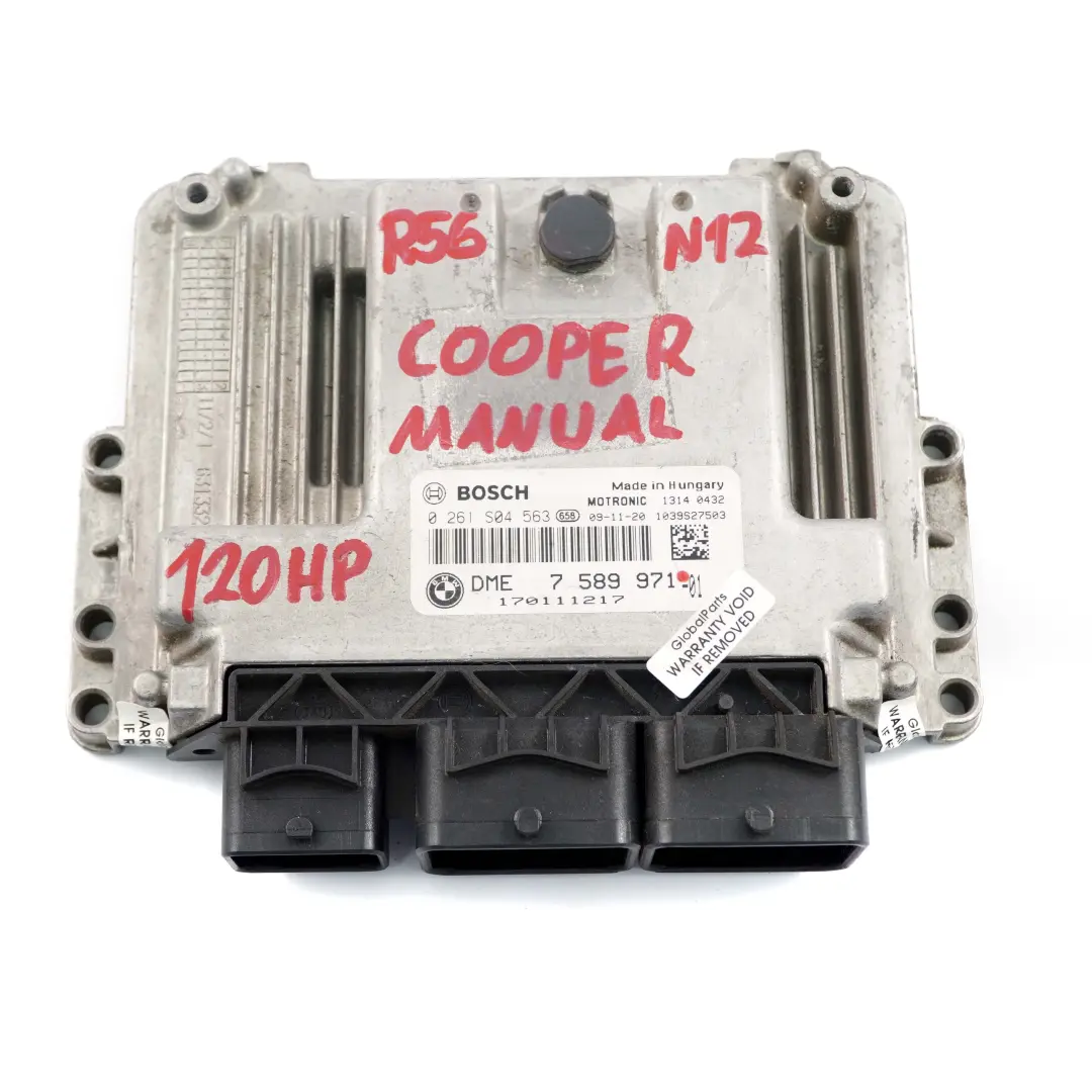 Benzina N12 120PS Motore Centralina Dme Cambio per Mini Cooper R56 con numero di parte 7589971 Mini Cooper R56 Benzina N12 120PS Motore Centralina Dme Cambio - SKU 7589971 - Numero di parte 7589971