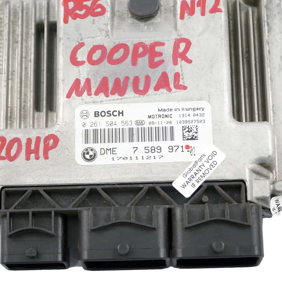 Benzina N12 120PS Motore Centralina Dme Cambio per Mini Cooper R56 con numero di parte 7589971 Mini Cooper R56 Benzina N12 120PS Motore Centralina Dme Cambio - SKU 7589971 - Numero di parte 7589971