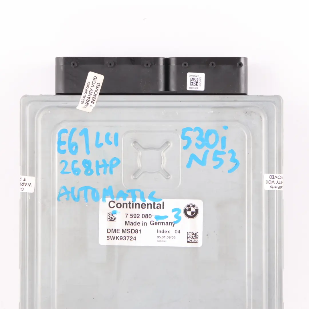 N53 218HP ECU Control Unit DME Automatic to BMW E60 E90 E91 LCI 330i 530i with Part number 7592080 BMW E60 E90 E91 LCI 330i 530i N53 218HP ECU Control Unit DME Automatic - SKU 7592080-3 - Part number 7592080