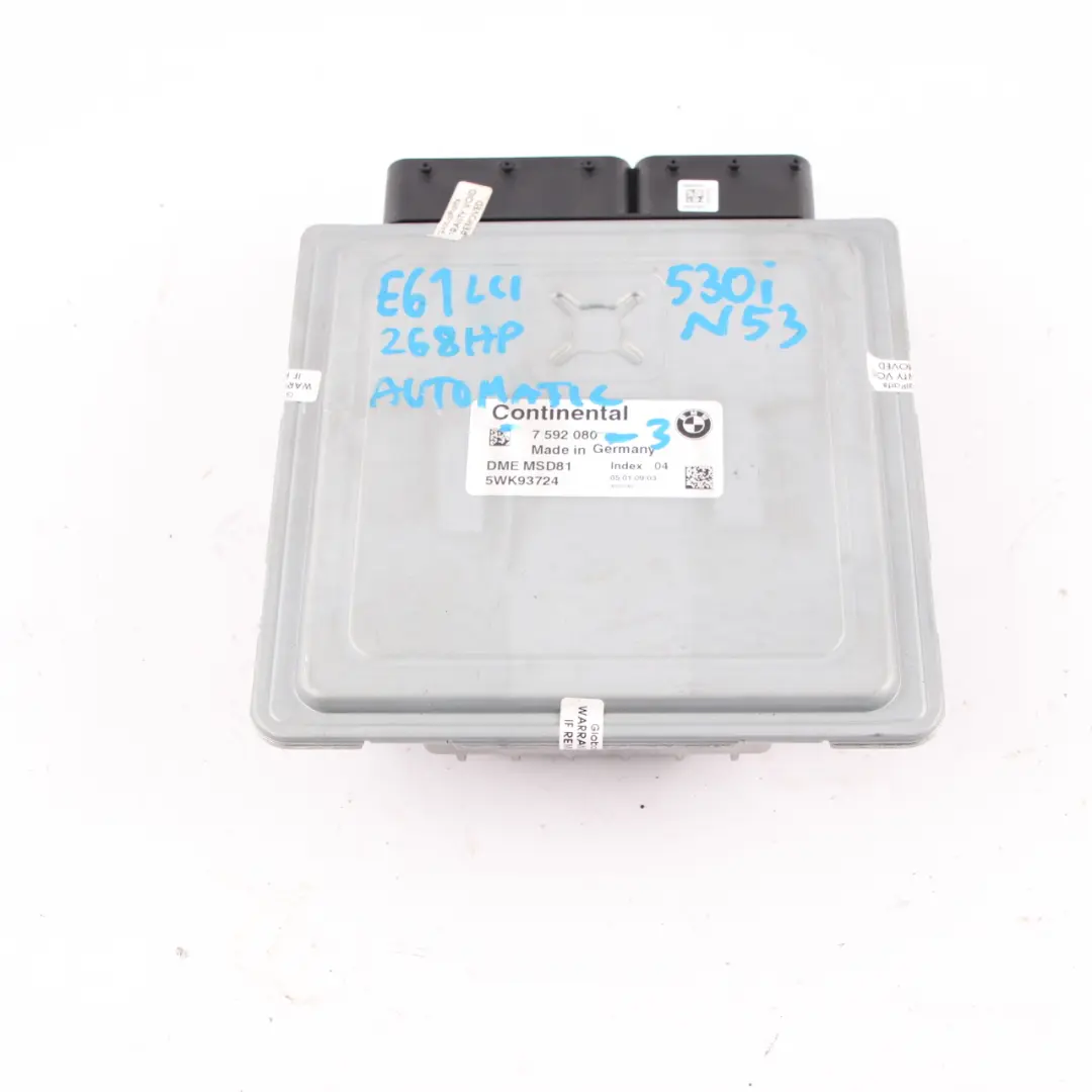 N53 218HP ECU Control Unit DME Automatic to BMW E60 E90 E91 LCI 330i 530i with Part number 7592080 BMW E60 E90 E91 LCI 330i 530i N53 218HP ECU Control Unit DME Automatic - SKU 7592080-3 - Part number 7592080